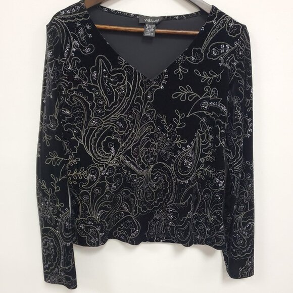 Willi Smith Womens Embroidered Velvet Fairy Grunge Top Size XL Black Whimsigoth - Picture 1 of 9